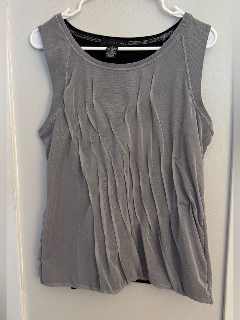 Grace Elements Gray Pleated Layered Sleeveless Tank Top Large